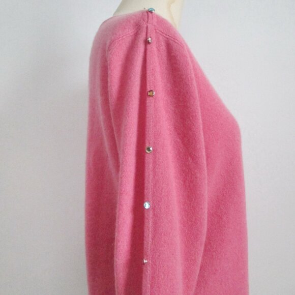 Rose Pink Cashmere Sweater Rhinestone Button Detail on Shoulders and Sleeves - Picture 7 of 11